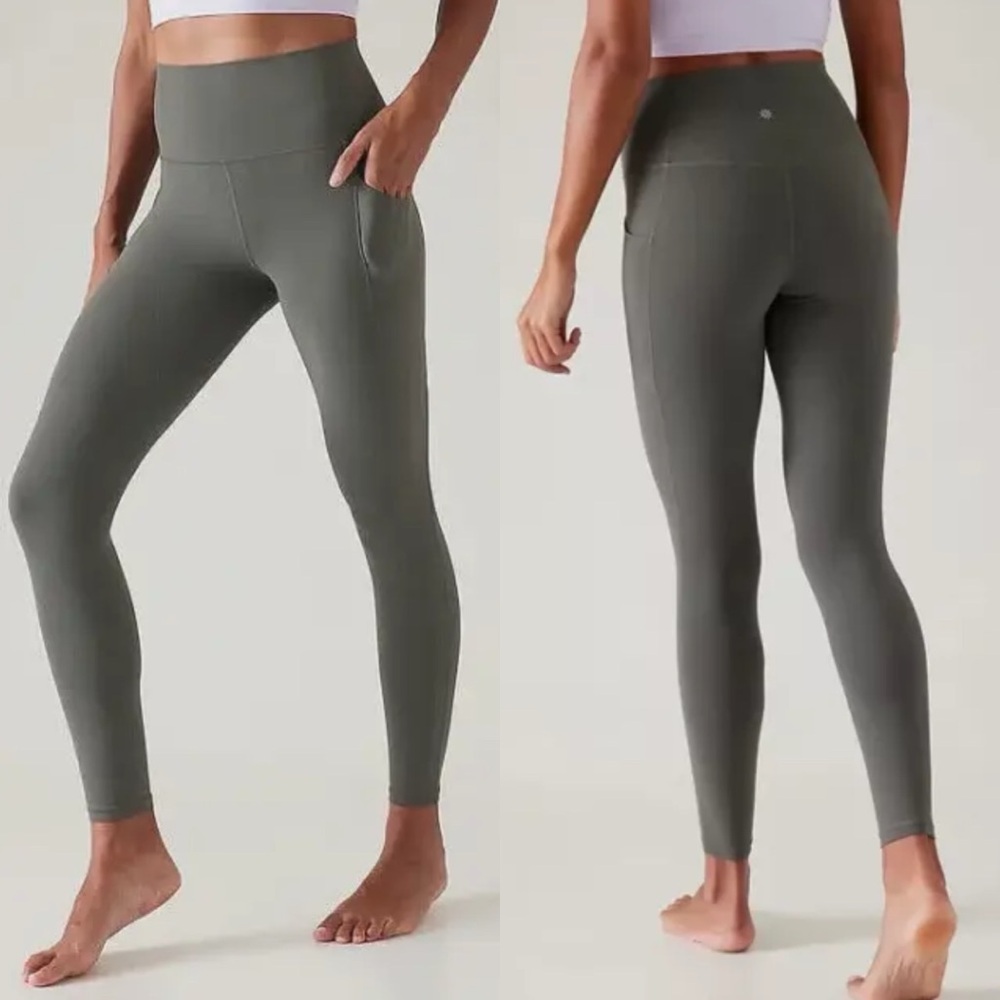 Athleta Women's Leggings Salutation Stash Pocket 7/8 Tight Green Gray